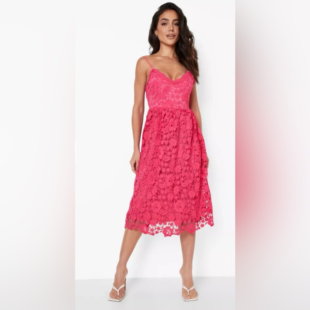 STRAPPY CROCHET LACE SKATER MIDI DRESS